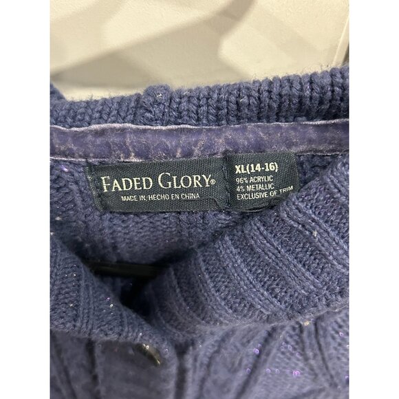 Faded Glory Blue Cable Knit Button Up Cardigan With Hood SZ XL - Picture 5 of 8